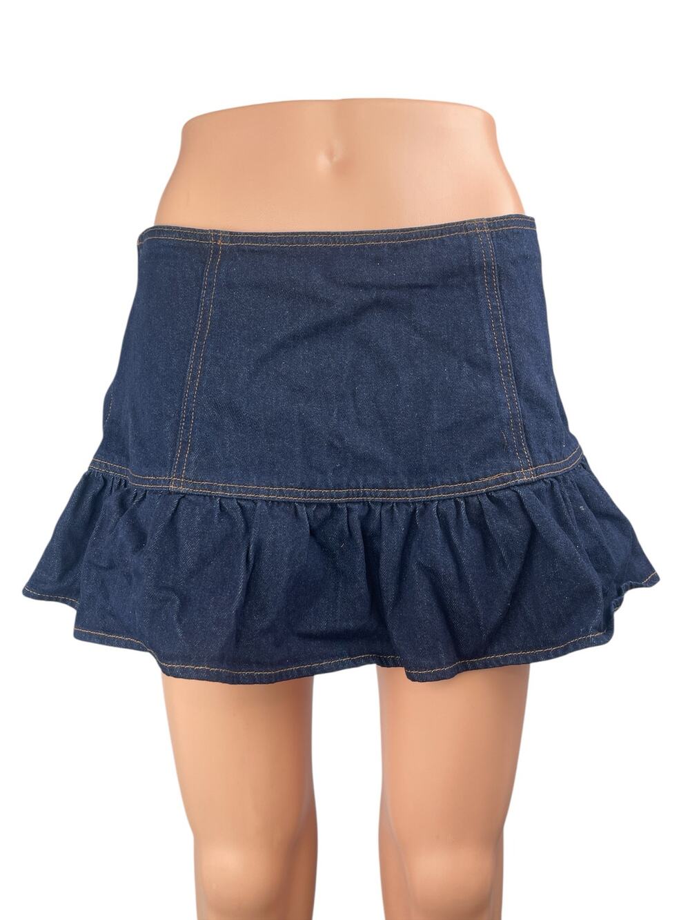 NEW Cider Womens Blue Mid Rise Ruffle Frill Mini A-Line Denim Jeans Skirt Size S
